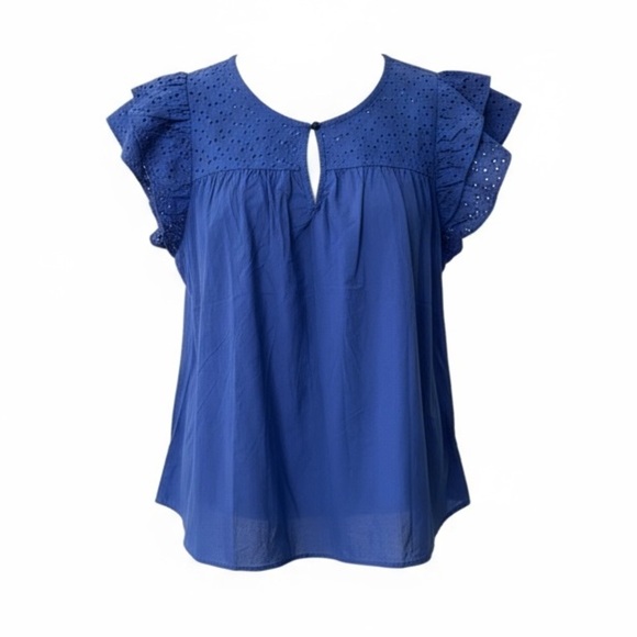 ULTRA PINK XL Cotton Cobalt Blue Eyelet Blouse R $68 NWT - Picture 1 of 8